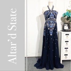 Altar’d State Blue Corabeth Embroidered Maxi Dress